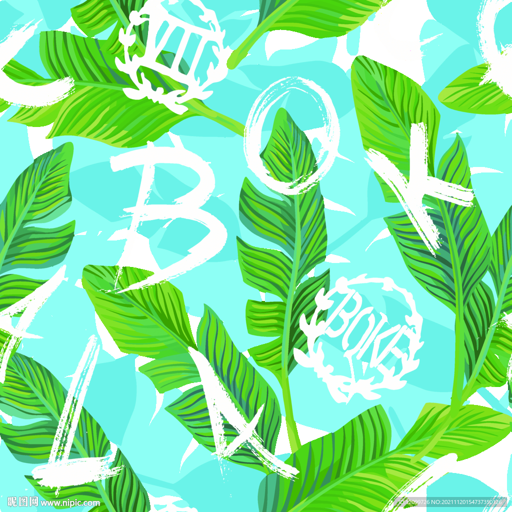 数码印花绿叶子英文