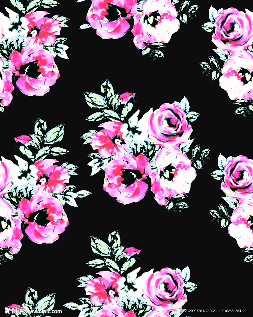 数码印花手绘玫瑰花