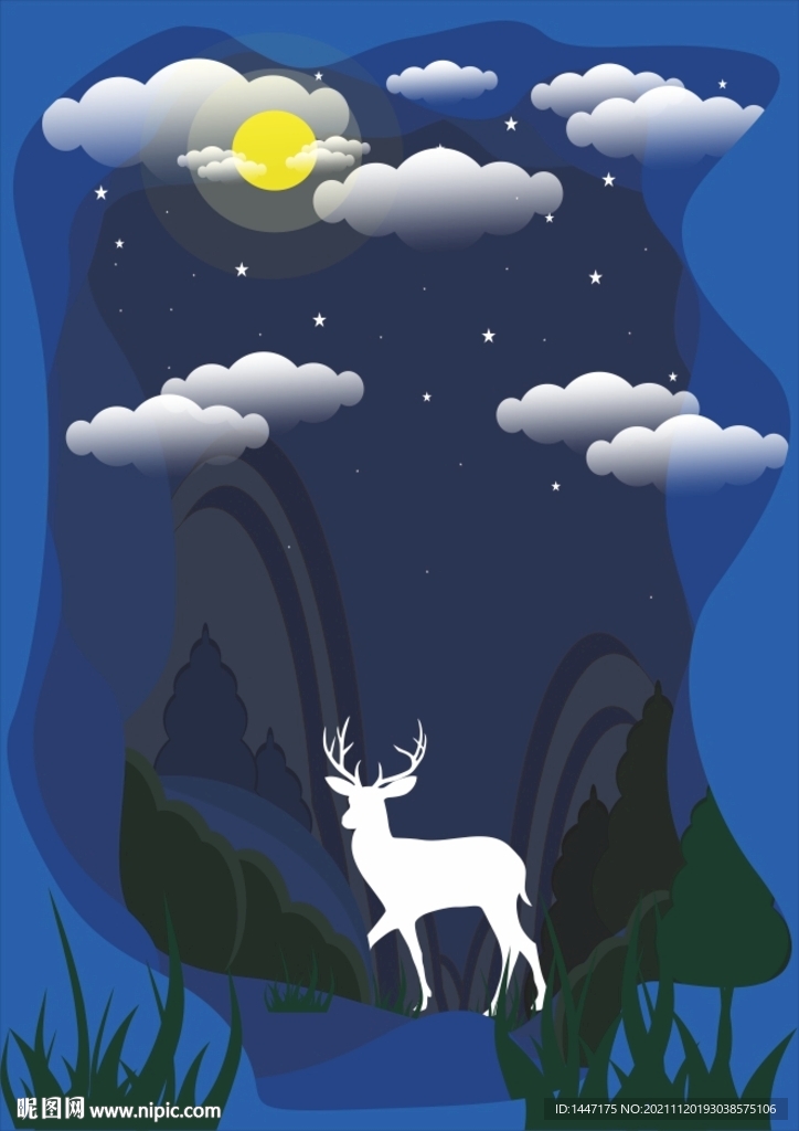夜空繁星下的鹿