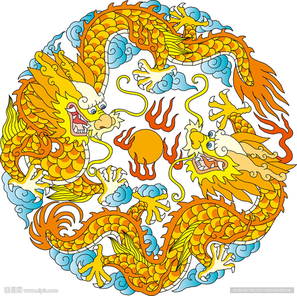 彩色龙 双龙 传统纹饰