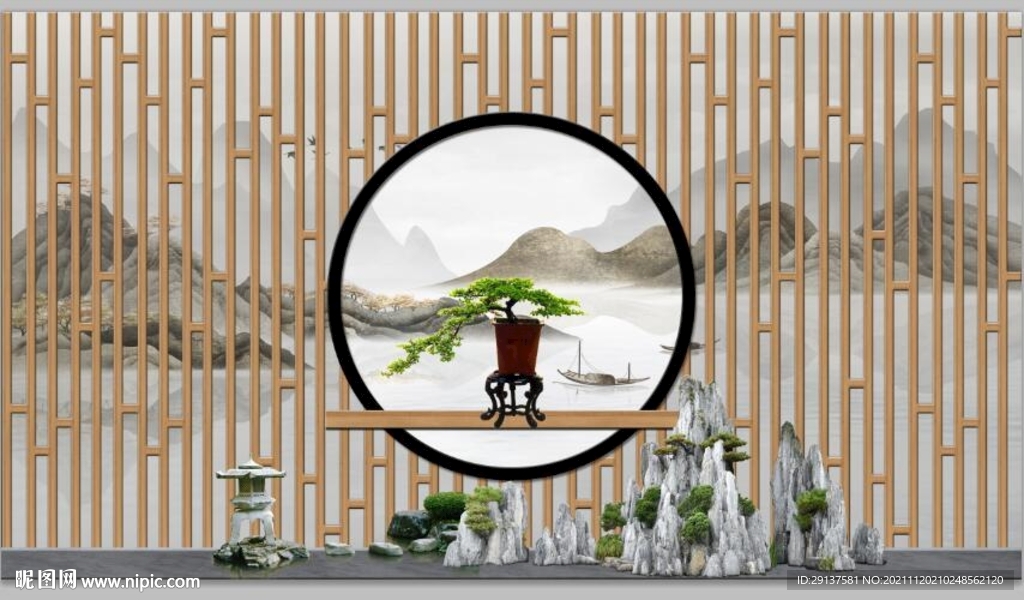 新中式饭店背景墙