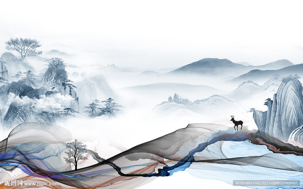 意境背景画山水 TIF分层图