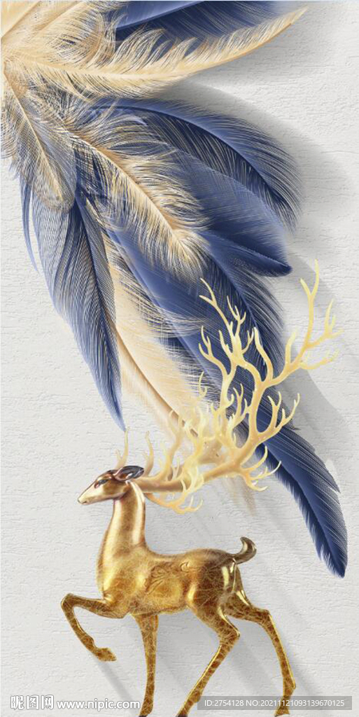装饰画 晶瓷画 羽毛 麋鹿