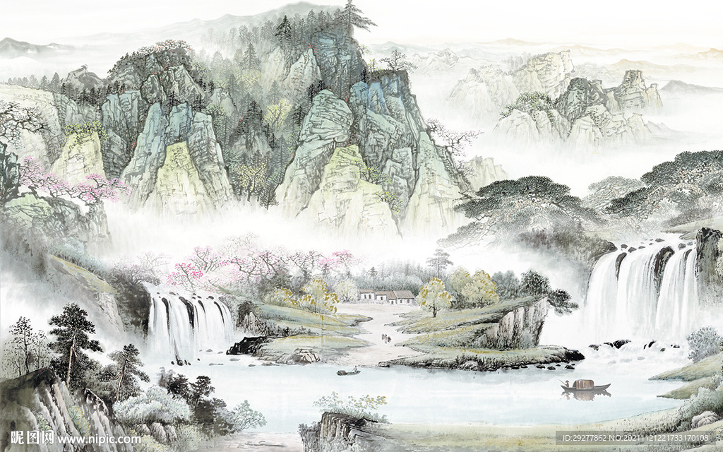 国画 山水背景新画 tif分层