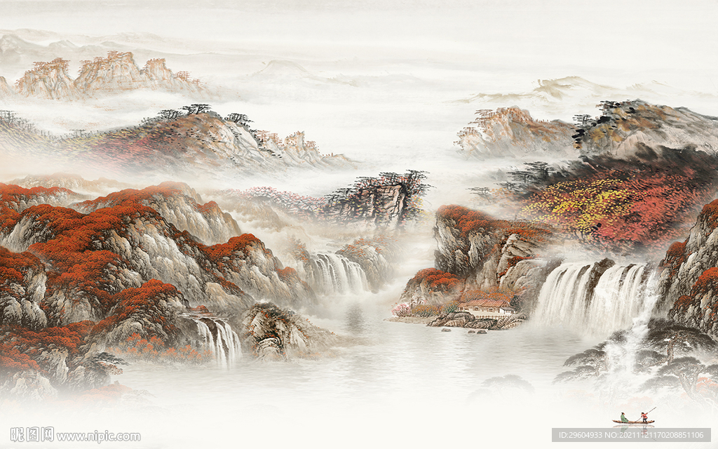 鸿运当头山水背景 tif分层
