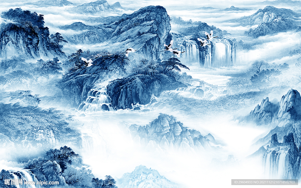 中式 现代山水背景 tif分层