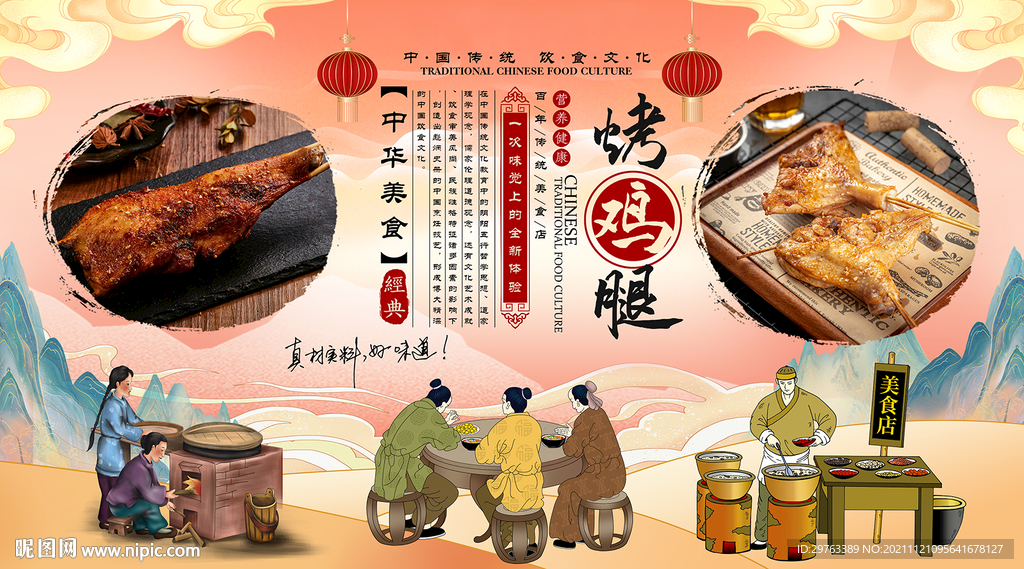 烤鸡腿背景墙