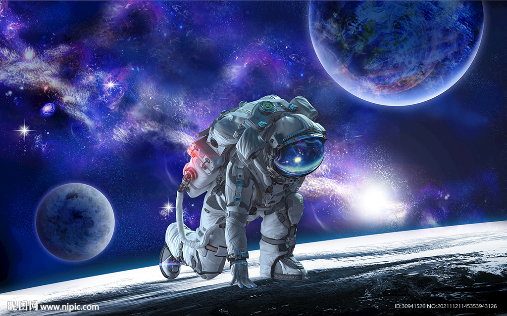 科幻太空宇宙宇航员背景墙