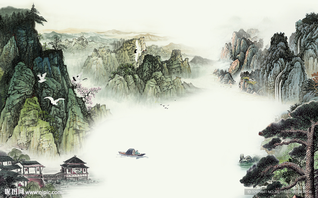 最新 客厅风景山水 TIF分层