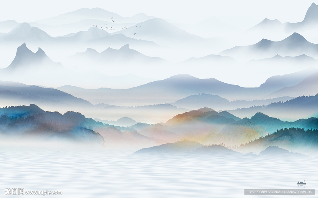 现代 别墅山水墙画 TIF分层