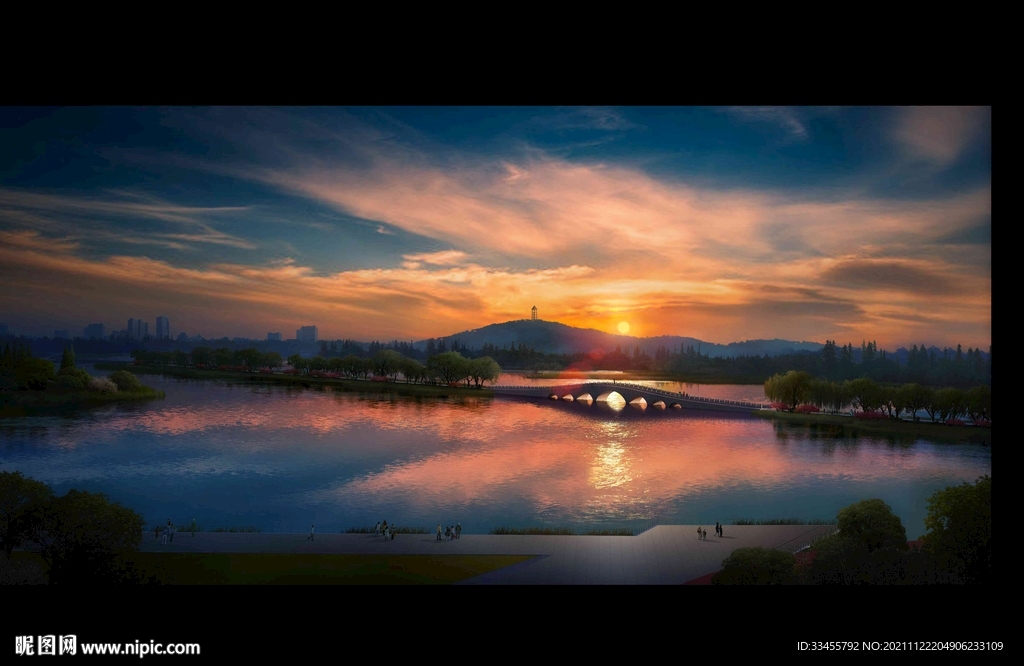 黄昏湖面景色