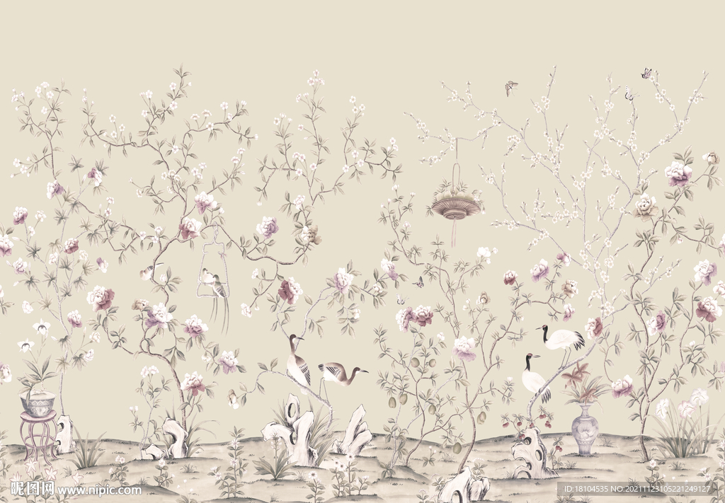 手绘工笔花鸟背景