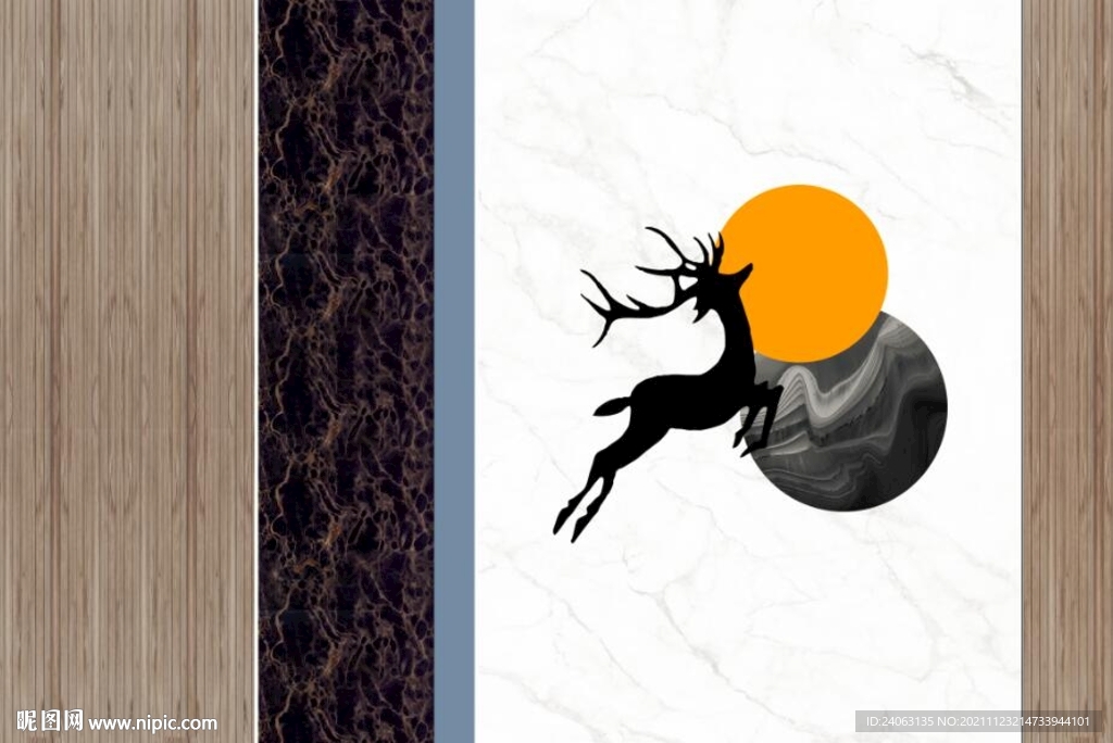 组合木栅麋鹿背景墙