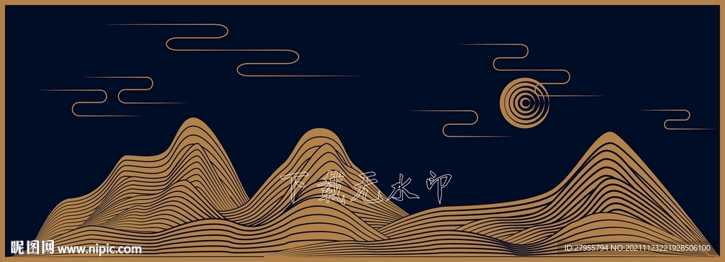 山祥云矢量线描装饰