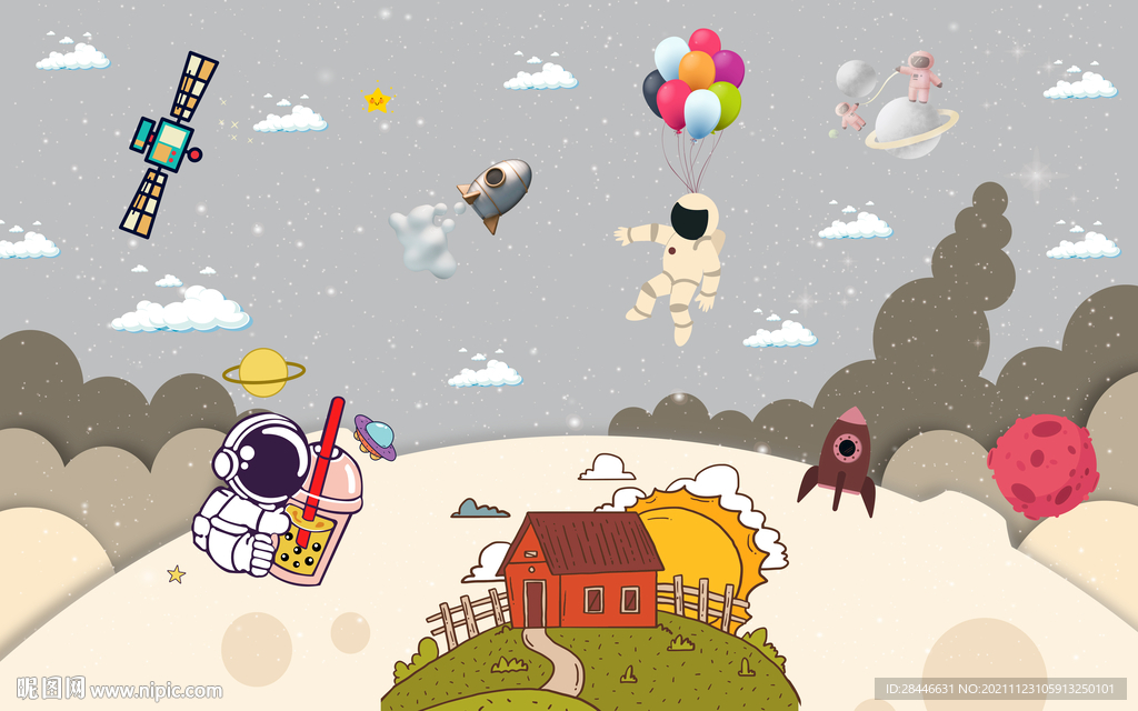 卡通儿童房背景墙壁纸壁画壁布