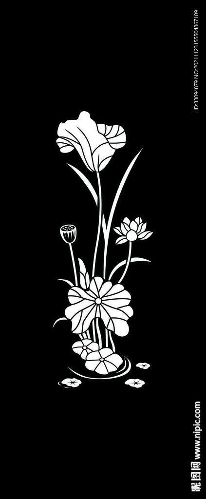 高清分层透明底白荷花平开门打印