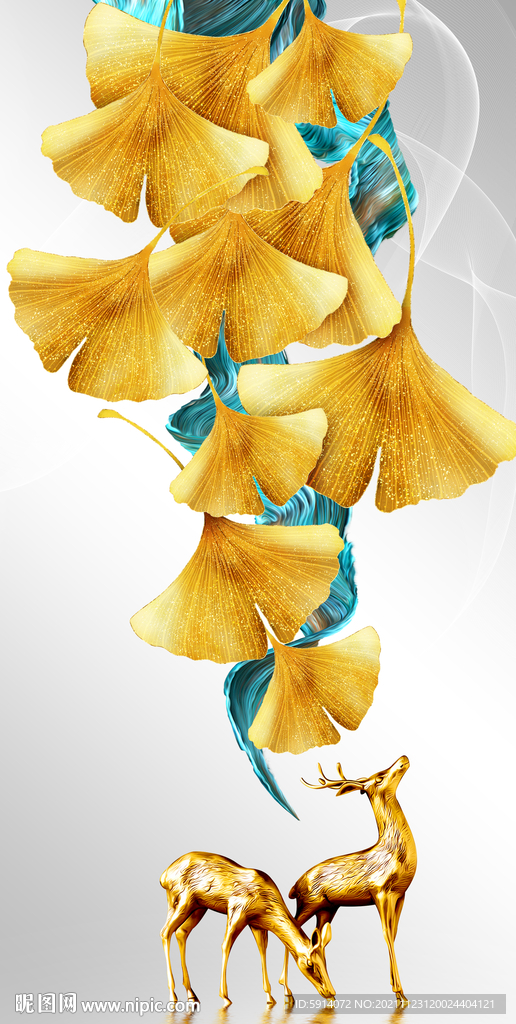 装饰画 晶瓷画 杏叶麋鹿