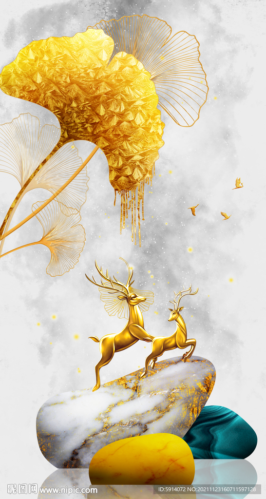 装饰画 晶瓷画 石头麋鹿