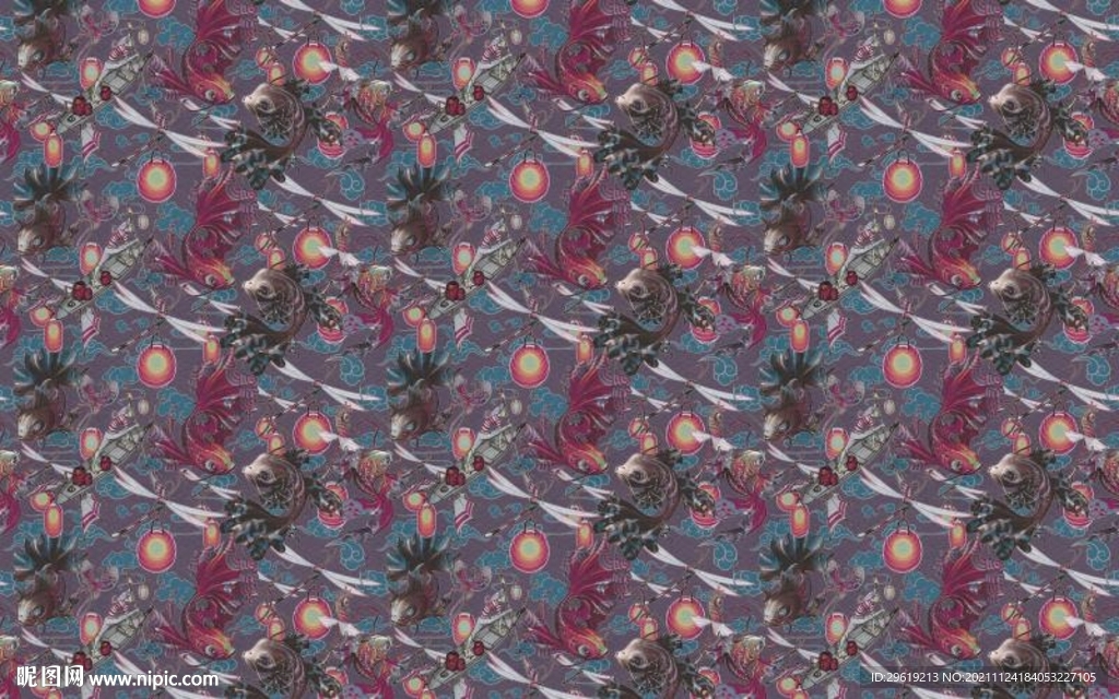 手绘美式中世热带雨林背景墙图片