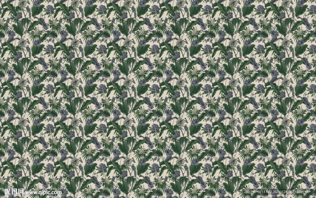 手绘美式中世热带雨林背景墙图片