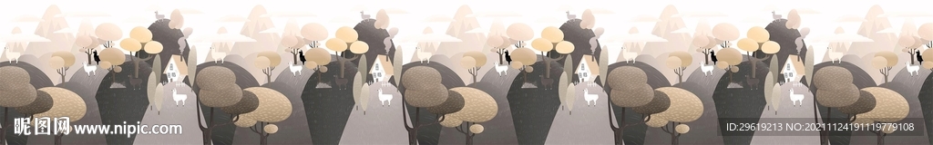 手绘美式中世热带雨林背景墙图片