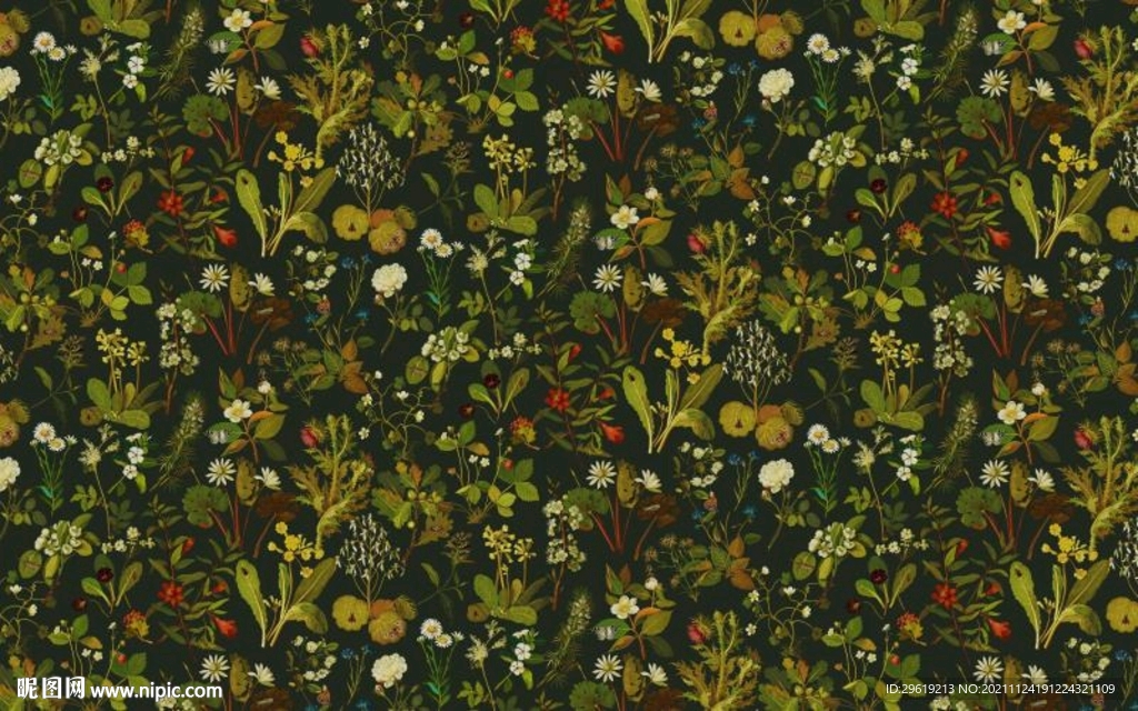 手绘美式中世热带雨林背景墙图片