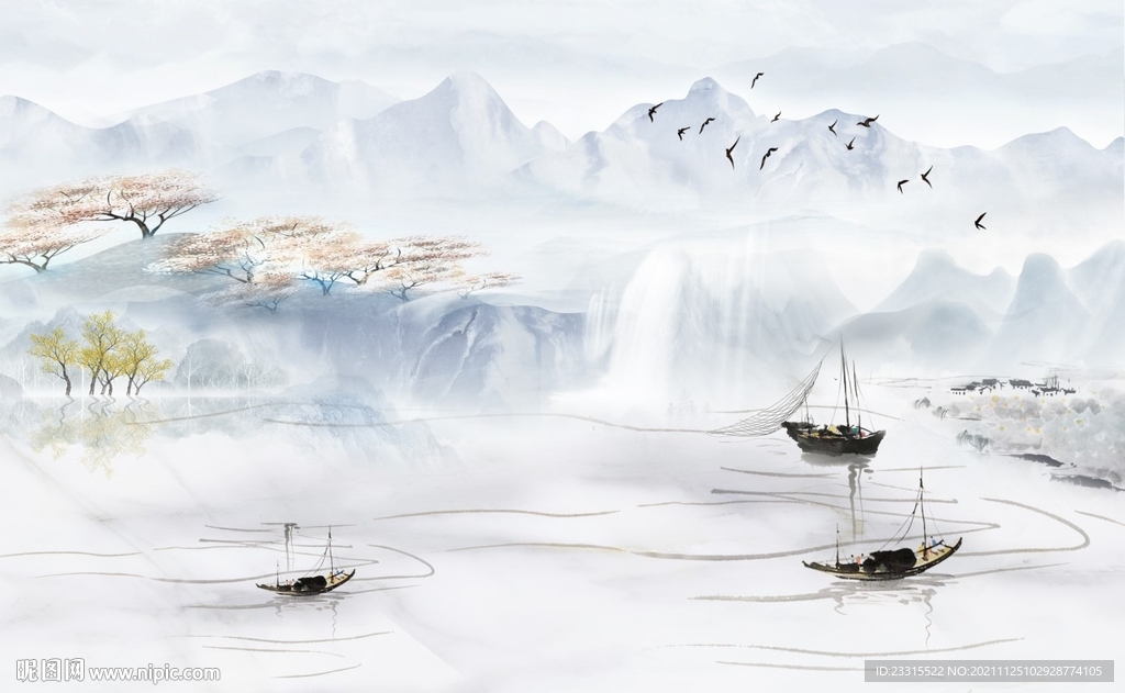 简约山水新中式背景墙