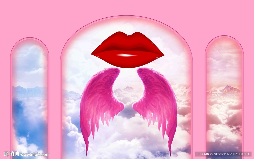 网红翅膀打卡背景墙墙