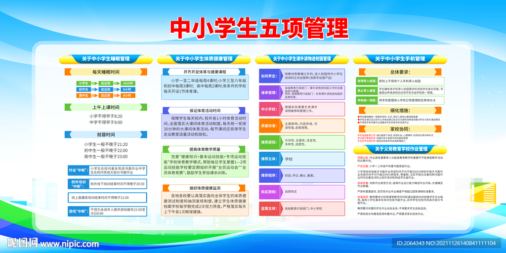 中小学生五项管理宣传图