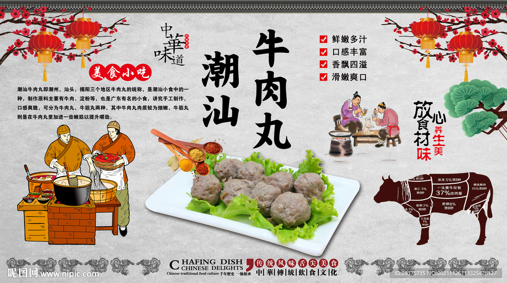 潮汕牛肉丸工装背景墙