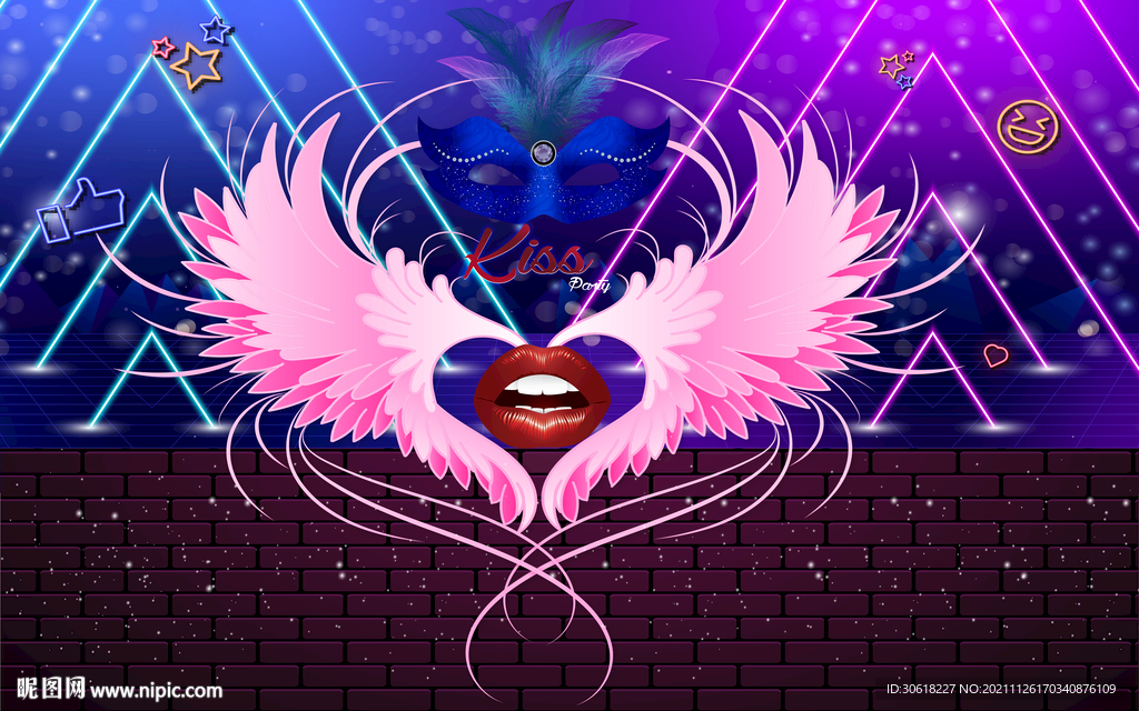 网红翅膀打卡背景墙      