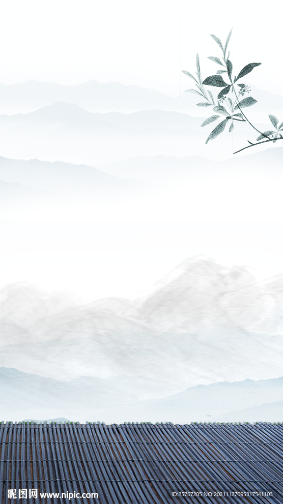 中国风写意山水复古水墨画古风国