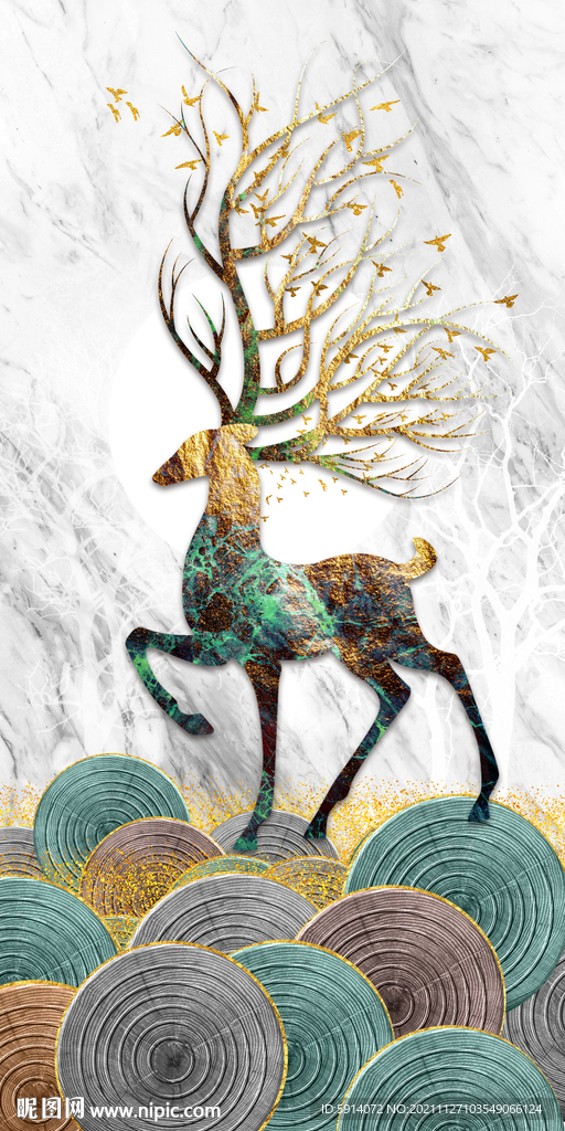 晶瓷画 抽象画 麋鹿