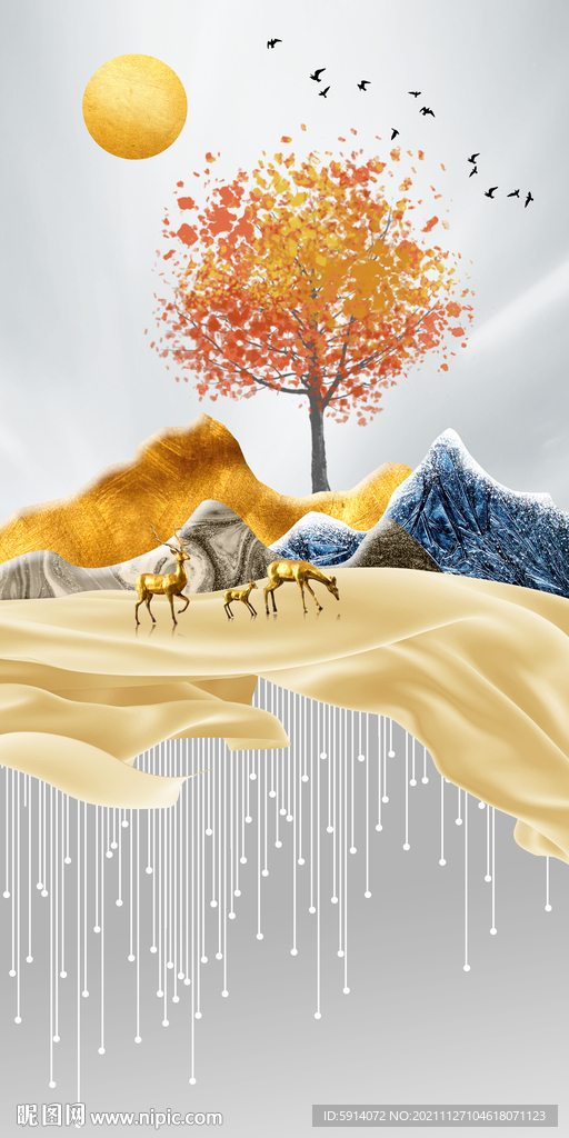 晶瓷画 抽象画 麋鹿