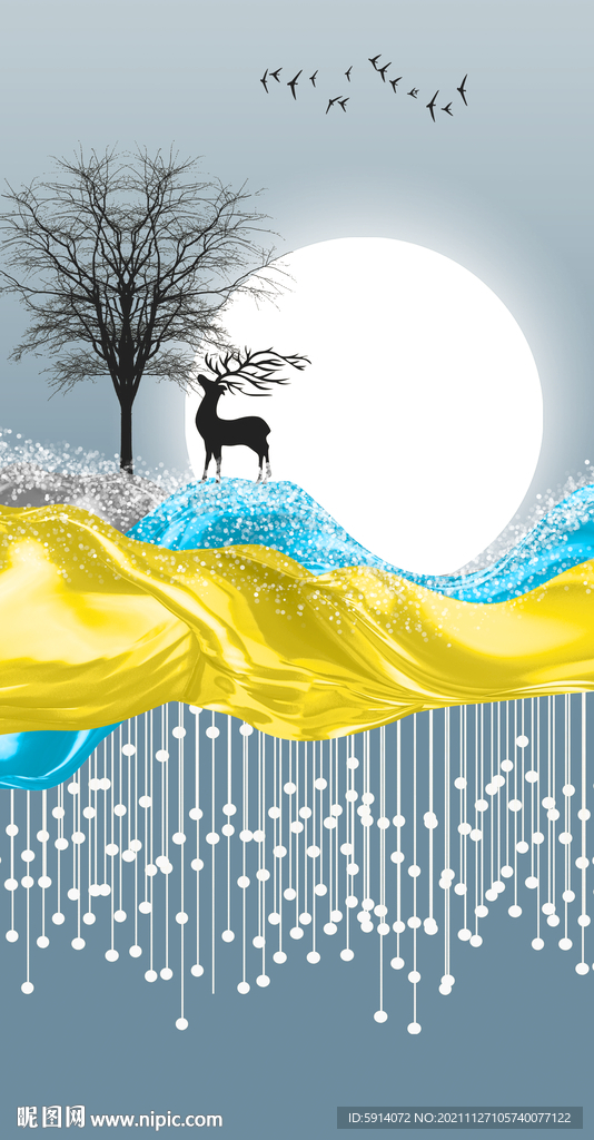 晶瓷画 抽象画 麋鹿