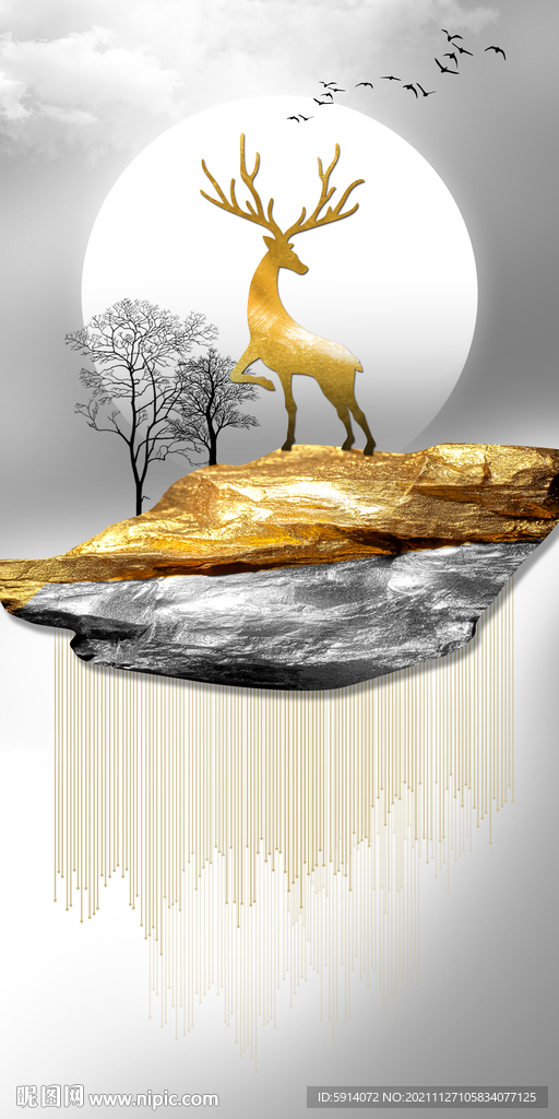 晶瓷画 抽象画 麋鹿