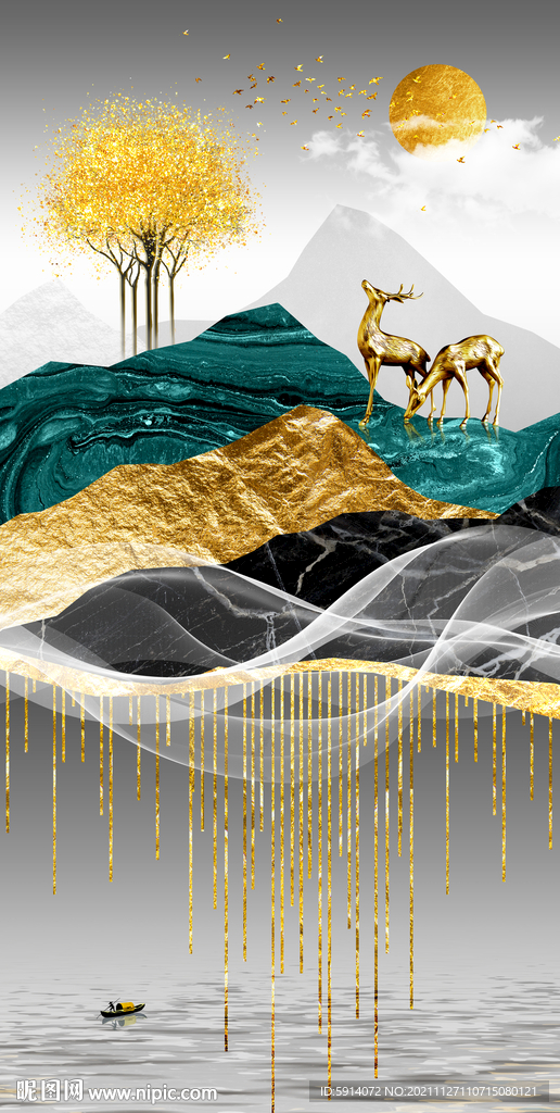 晶瓷画 抽象画 麋鹿