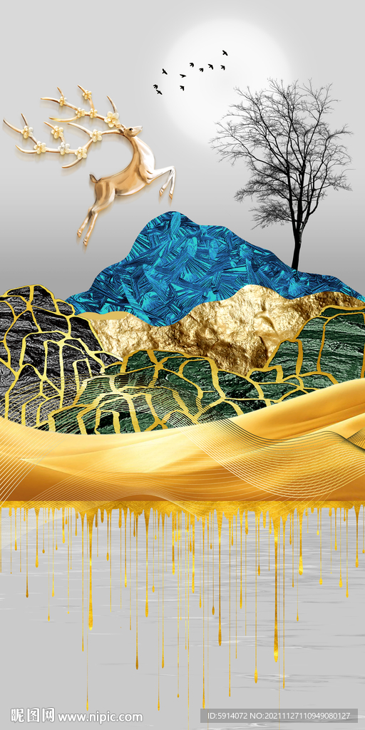 晶瓷画 抽象画 麋鹿