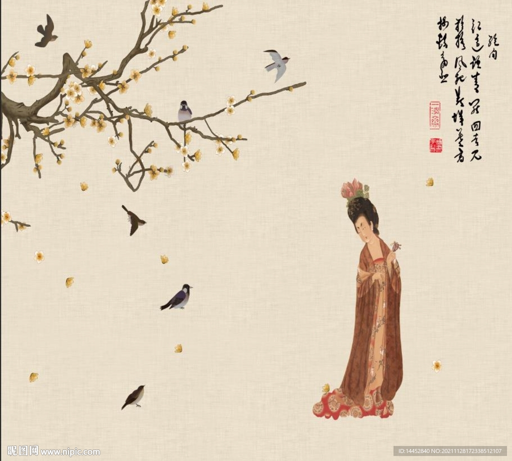 花鸟 仕女  古代美女  