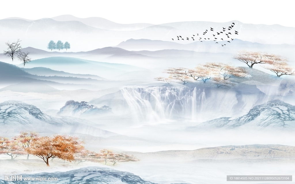 新中式山水背景墙