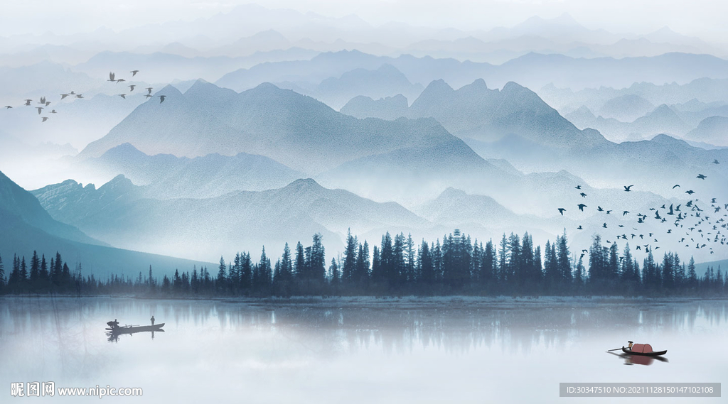 中式客厅山水电视背景墙