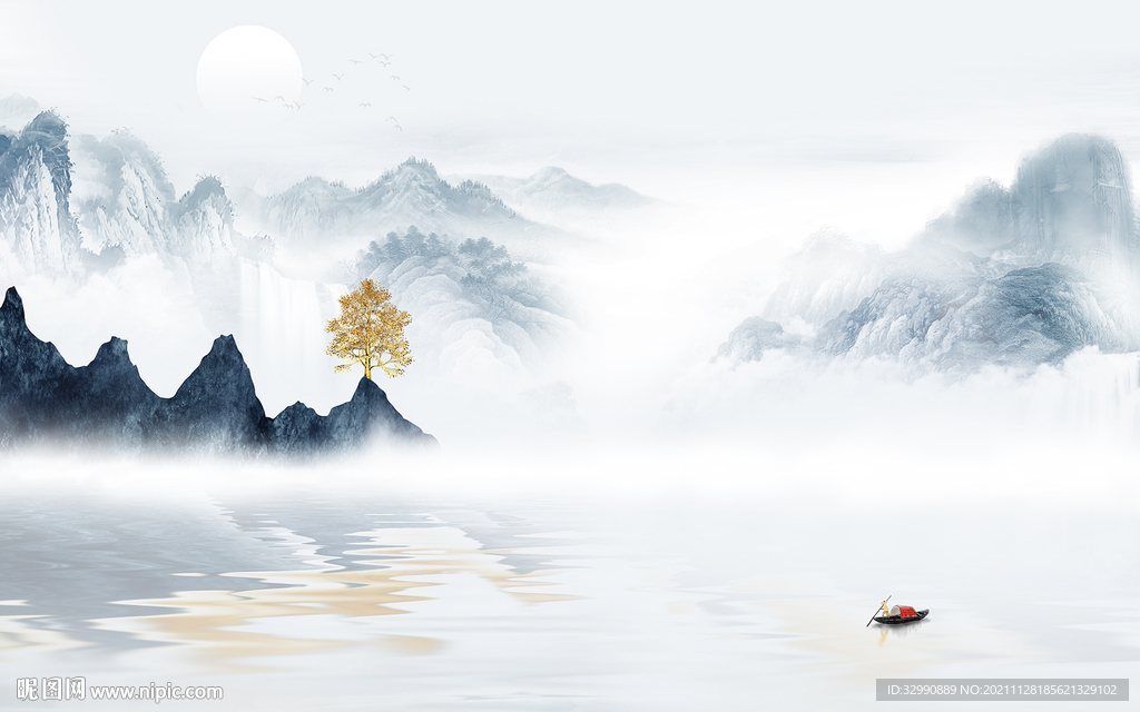 意境简约山水墙画 TIF分层