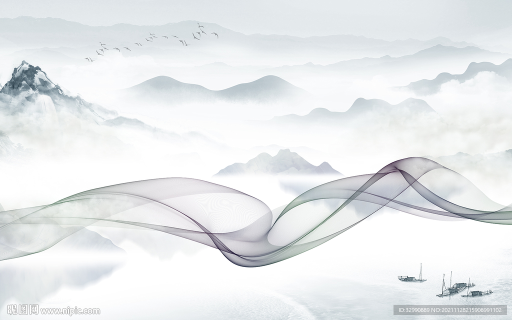 大气简约山水墙画 TIF分层