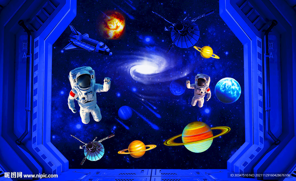 空间站宇航员星球背景墙