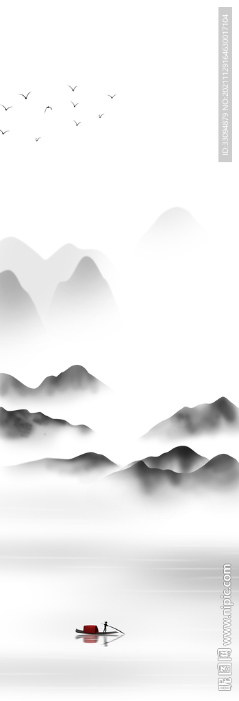 高清分层水墨山水平开门打印图