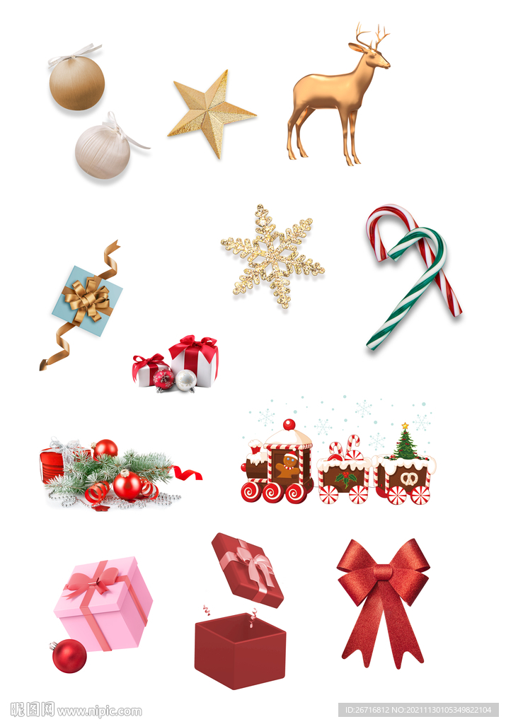 圣诞节 麋鹿 铃铛 礼盒