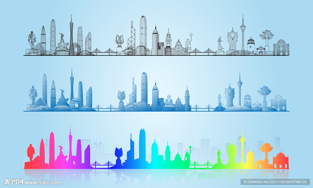 粤港澳大湾区地标建筑剪影