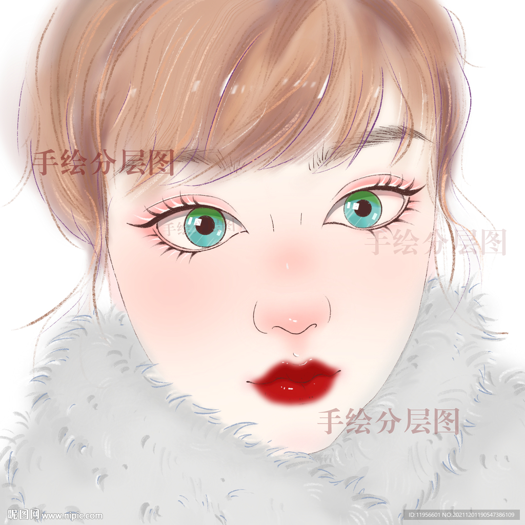 手绘短发美女