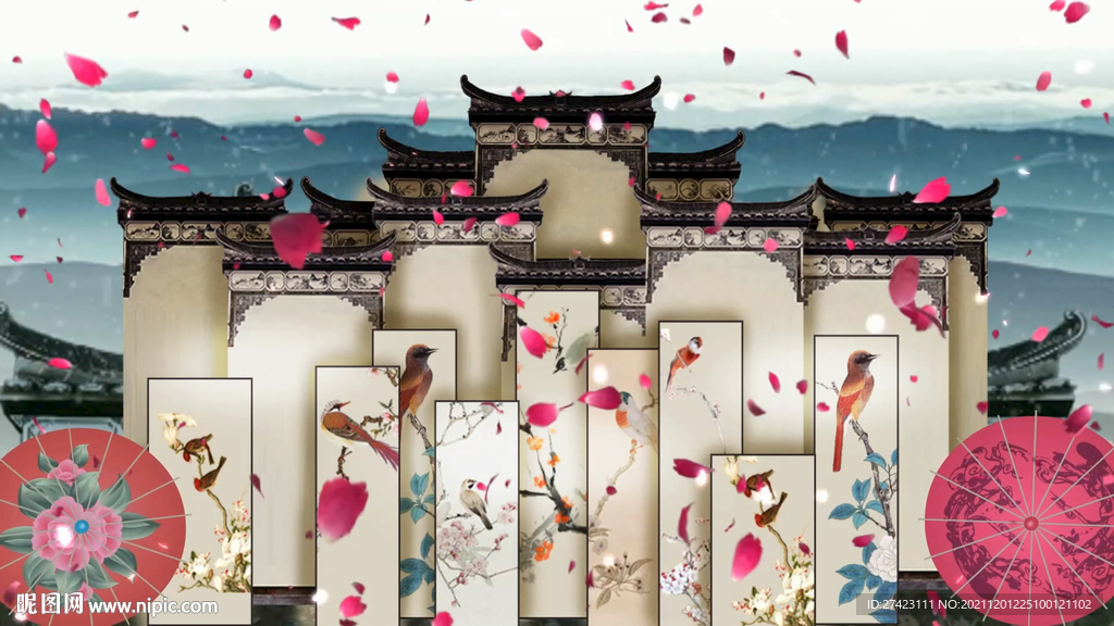 唯美意境古风屏风 舞台背景视频