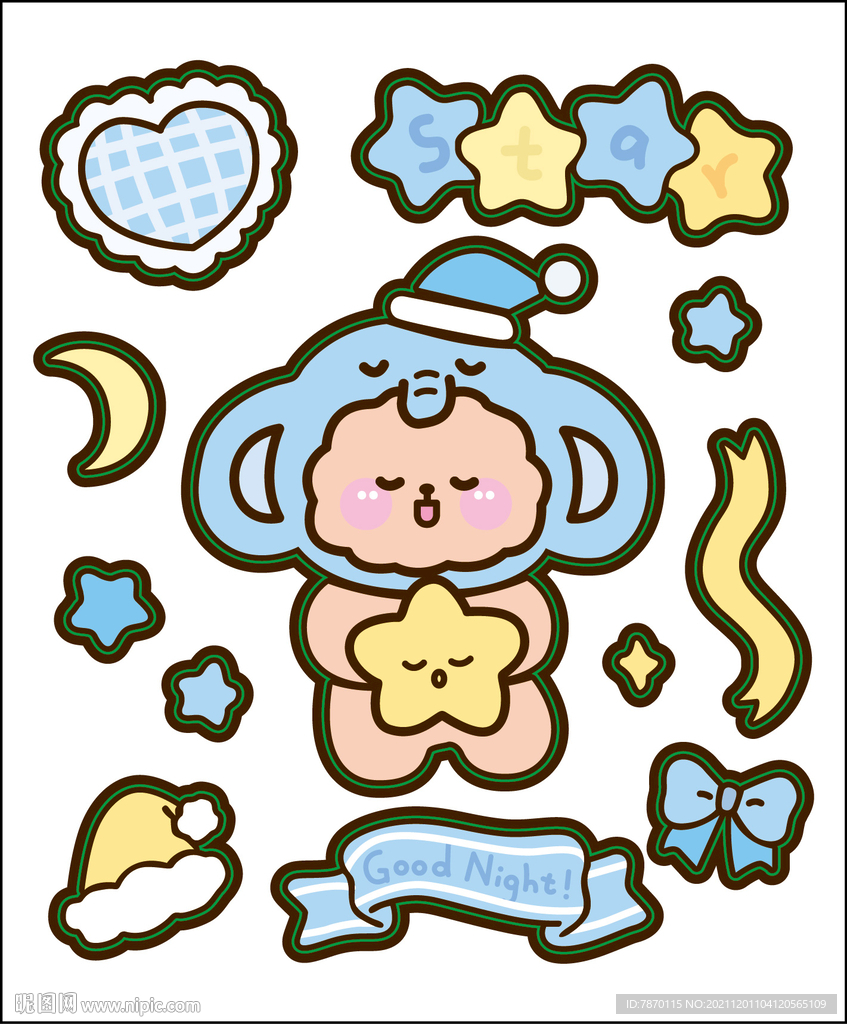 卡通小象 贴纸 矢量 AI 源